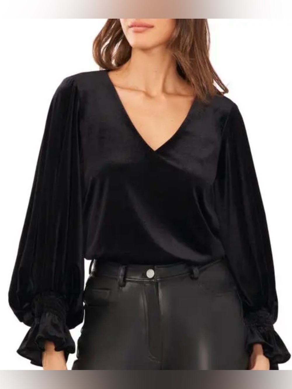NWT Nordstrom Halogen Velvet Blouse. Black, Size XL (see below) - Picture 2 of 6